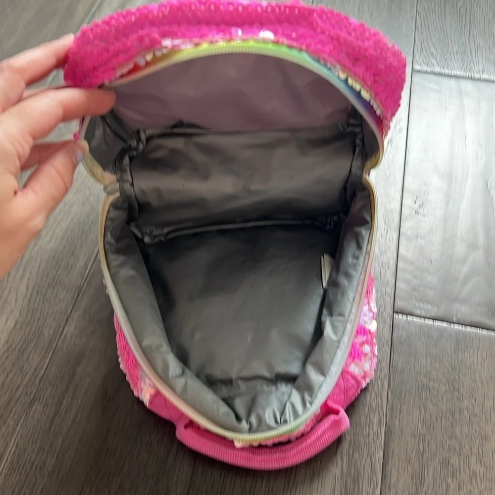 Reversible Sequin iridescent lunchbox with rainbow zipper